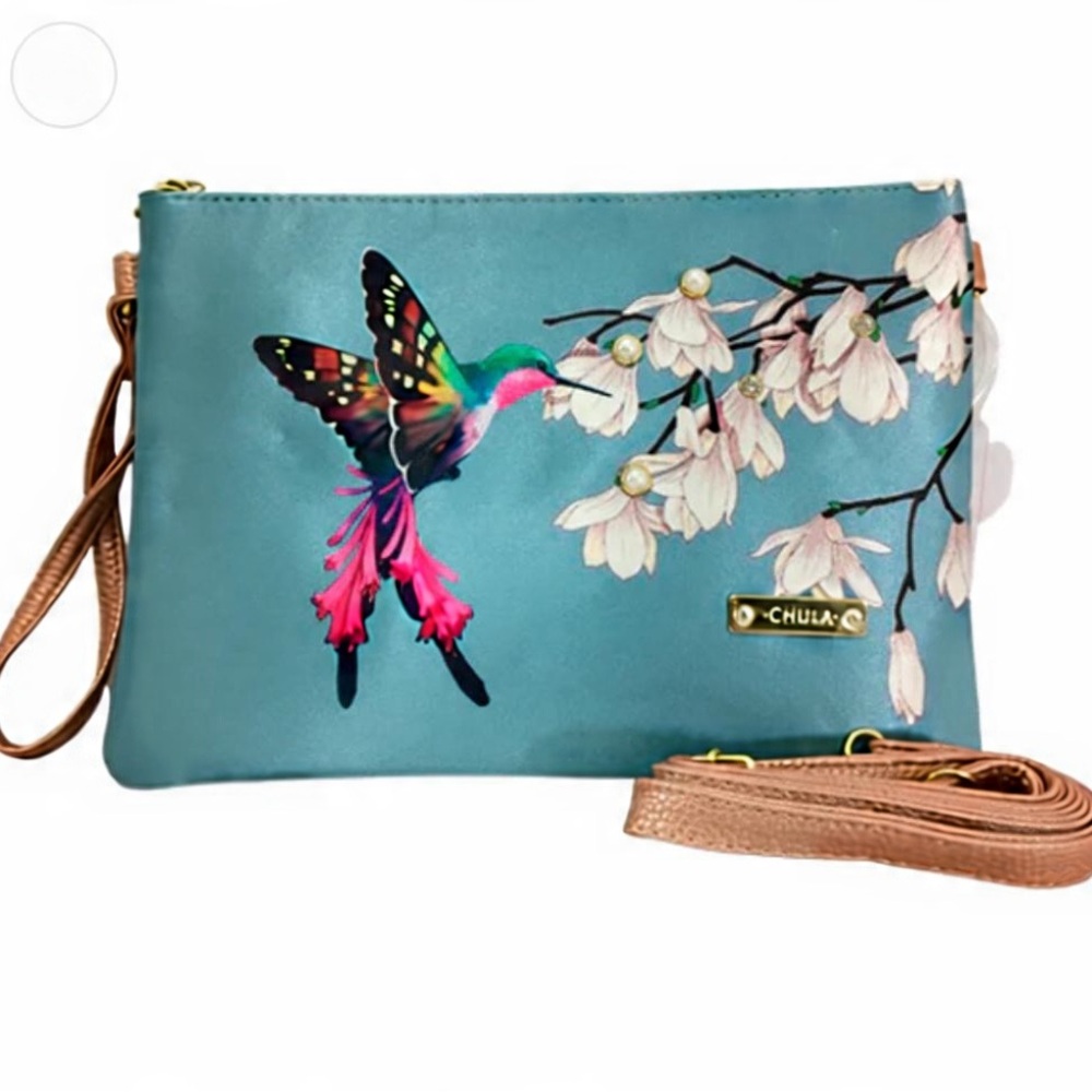Chula Tulum Hummingbird Floral Blue Wristlet Clutch Pouch NWT - Picture 4 of 7